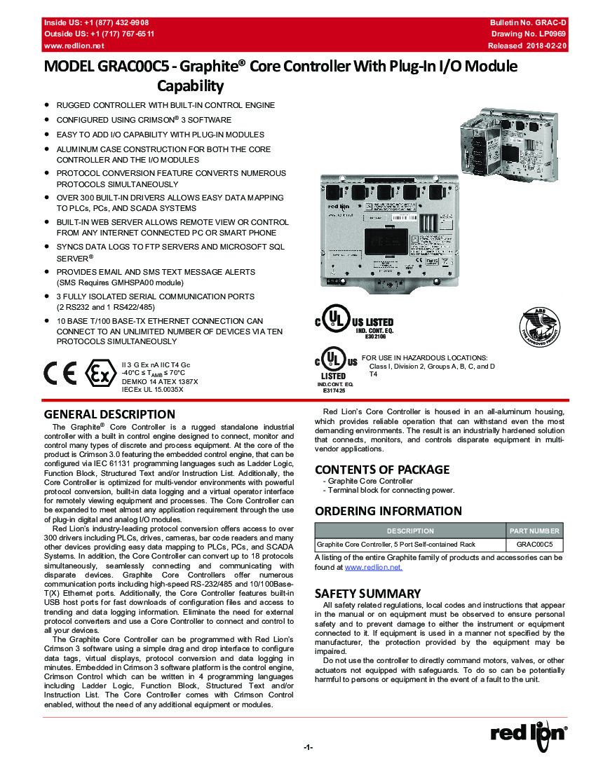 First Page Image of Graphite Core Controller Product Manual.pdf